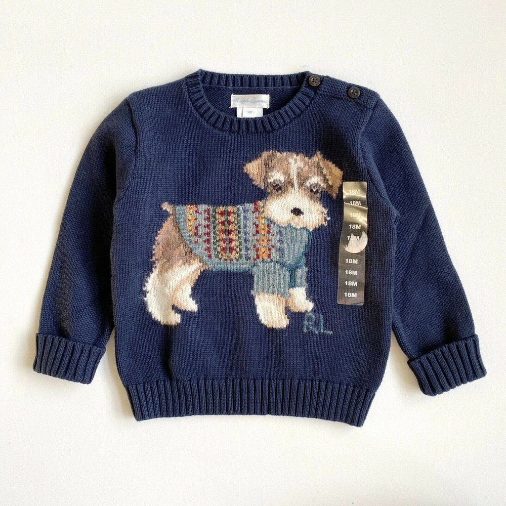 Ralph Lauren Navy Sweater with Dog Motif 18M